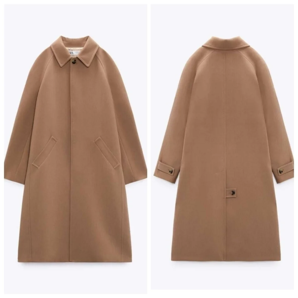 New Zara Champagne Long Pocket Coat Ref 2848/948 Small - Picture 11 of 14